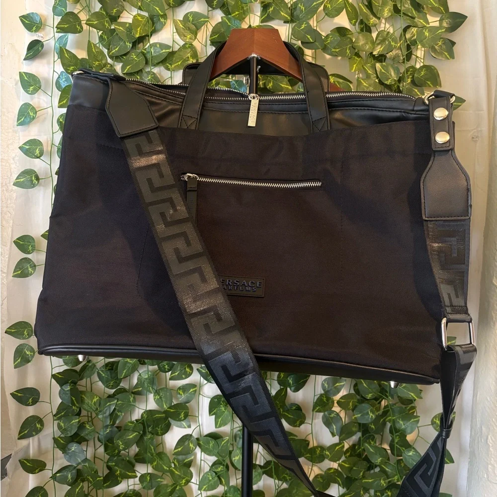 Versace Jeans Collection Black Nylon Laptop Tote with Signature Strap